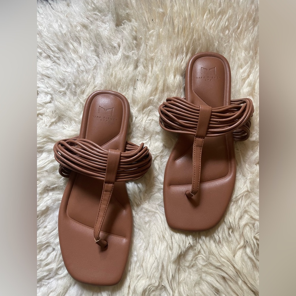 Marc Fisher Braided Strap Toe-Thong Sandals in Brown
